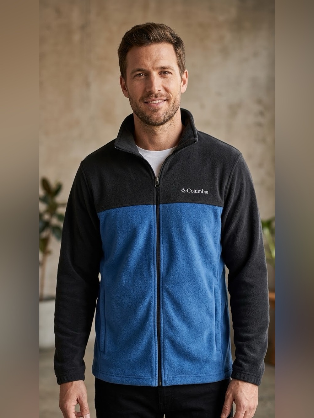 Columbia Men’s Fleece Jacket Blue Gray Colorblock Full Zip Large